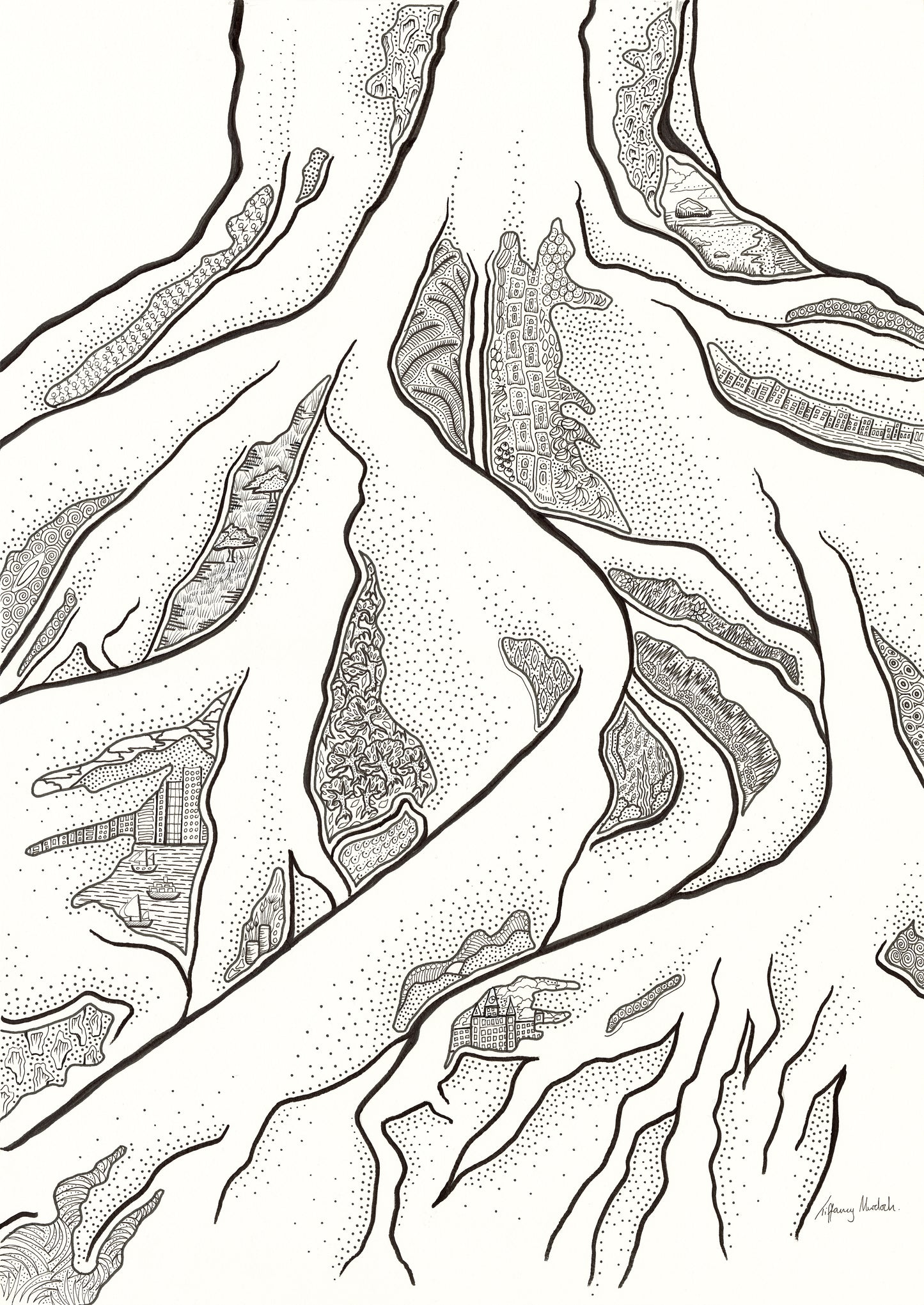 Tree roots, black and white print - The Tree of Life