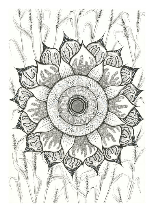 Original A2 Ink art work flower and wheat