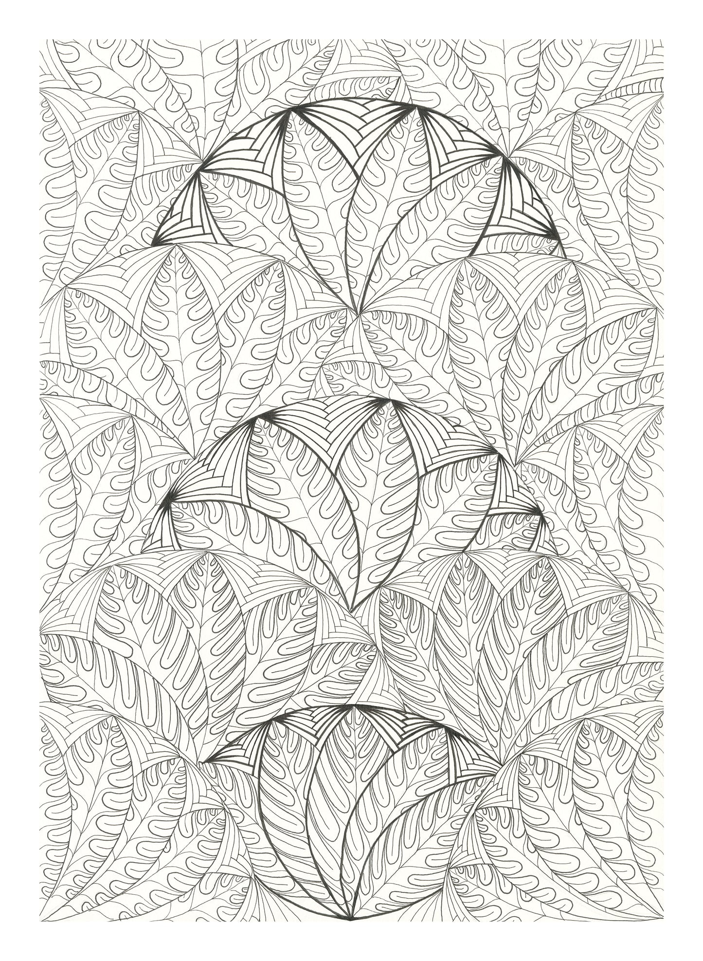 Art Deco leaf fans, black and white print