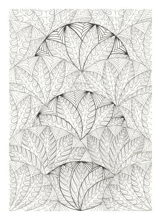 Art Deco leaf fans, black and white original drawing